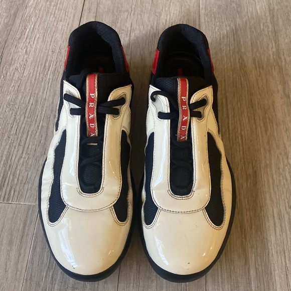 PRADA America's Cup White Leather and Nylon Mesh Sneakers Prada Size 9 1/2 - Picture 2 of 8
